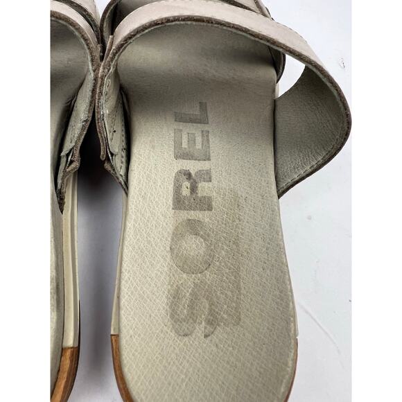 Sorel, NL2937-005 Torpeda Slide Leather Slides, Taupe, Slip-On Comfort Sandals - Picture 7 of 14